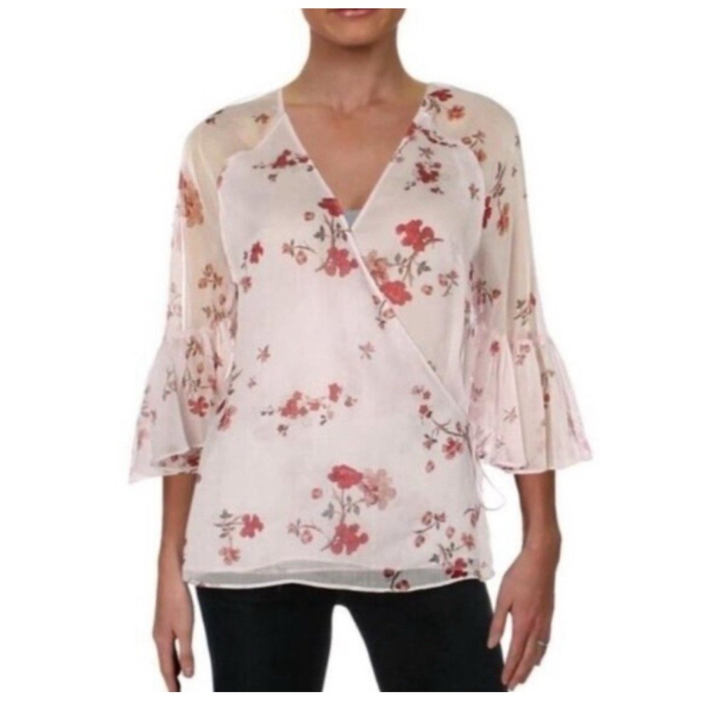 Lauren Ralph Lauren Floral Blouse Womens L Blush Sheer Romantic Coquette Fairy